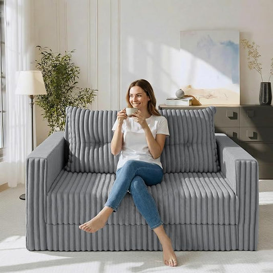 HABUTWAY 41.3" Loveseat Boneless Couch, 4-in-1 Convertible Sofa Bed, Plush Fur Folding Futon Sofa Bed Couches with a Pillow for Living Room, High-Density Foam Support, No Assembly Required, Light Grey