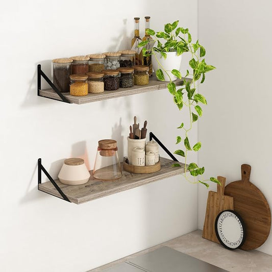Axeman 12 Inch Deep Grey Floating Shelves 30 Inches Long | Rustic Grey Wood Wall Shelves Set of 2, Deep Wall Shelves for Bookshelf Living Room Bathroom Kitchen