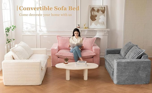 YOSHOOT Loveseat Sleeper Sofa, Convertible Sofa Bed Couch Futon Couches for Living Room, 3-in-1 Pull Out Floor Couch with Cushion and Pillows, Dark Grey
