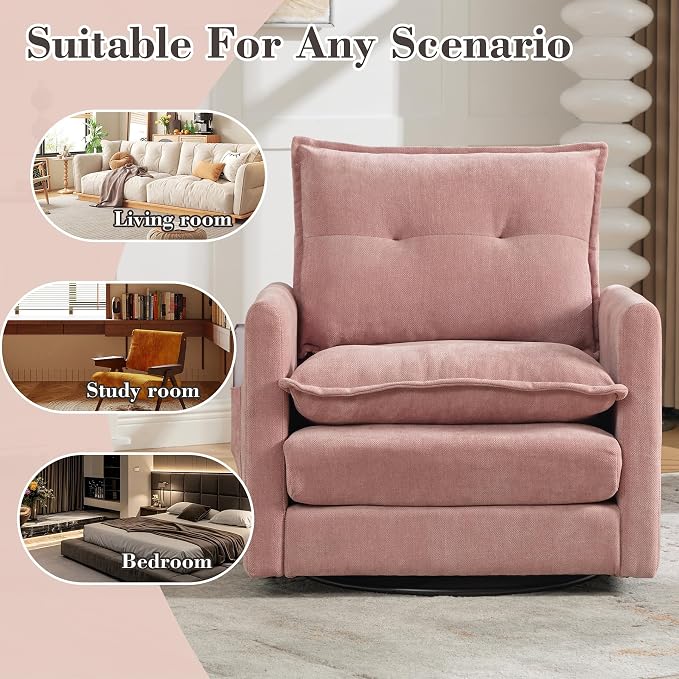 Swivel Accent Chair Set of 2, Modern Swivel Barrel Chair for Living Room, 360 Degree Comfy Square Accent Barrel Chair, Upholstered Sofa Armchair for Bedroom,Reading, Chenille, Pink