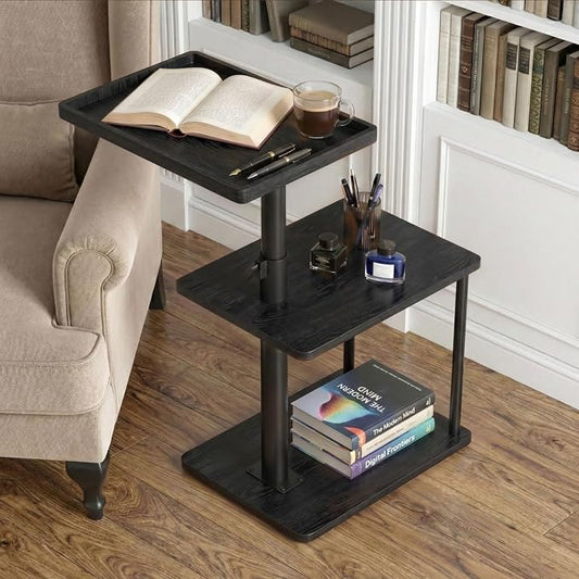 Faesun C Table End Table Adjustable Height, 360°Swivel TV Tray Table for Small Spaces, Small Nightstand for Living Room, Bedroom, Black