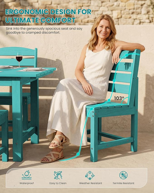 SERWALL Outdoor Dining Sets for 6, HDPE Dining Set with 6 Armless Chairs, Aruba