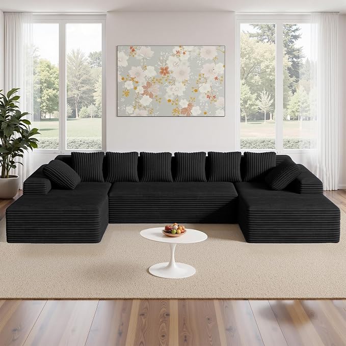Luxanimarion 131'' Large Sectional Couches with Chaise, U Shaped Cloud Sofa, No Assembly Required Deep Seat Modular Lounge Bed for Living Room 1PCS, Bedroom