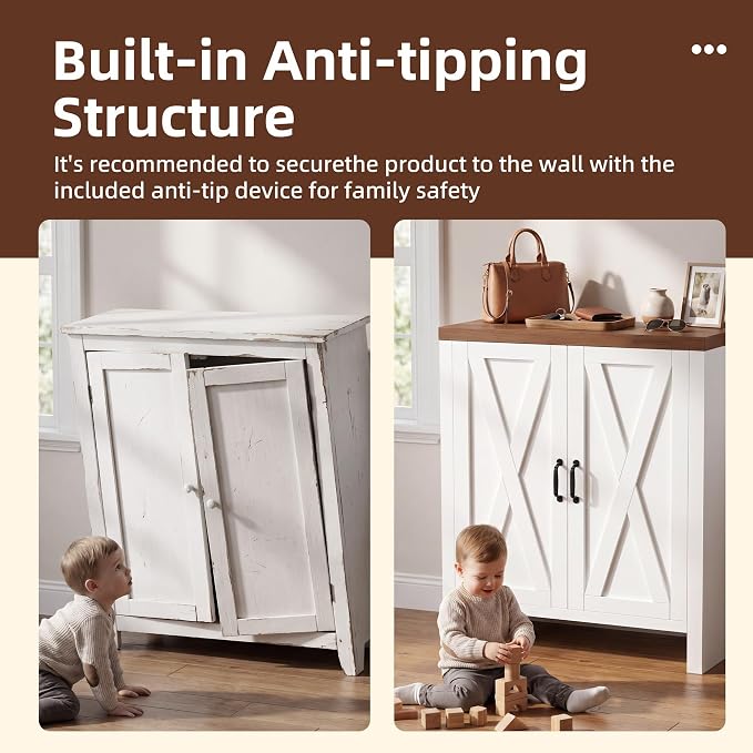 Shoe Cabinet, 4-Tier Shoe Storage Cabinets with Doors and Adjustable Shelves, Thickened Wood Freestanding for Entryway, Hallway, Closet, Organizer Rack, Walnut and White JSC004WWB