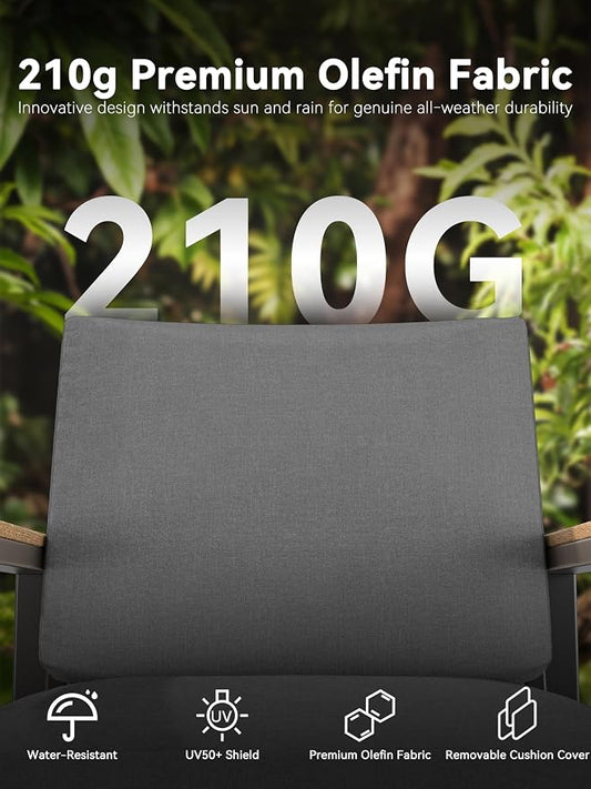 4-Piece Patio Furniture Set with Coffee Table & Removable Washable Cushions, All-Weather Metal Frame and Wood-Like Armrests for Porch, Garden, Balcony,Black