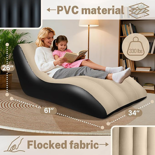 SeaSlep Inflatable Couch for Camping, Blow-Up Couch with Flocked Surface, Portable Inflatable Couch, Twin Size Sofa Bed, Comfortable Air Sofa Outdoor, Durable Blow up Couch for Indoor/Outdoor(Brown)