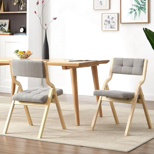 6-Pack Folding Dining Chairs with Cushion,Padded Foldable Dining Chairs,Portable Wooden Folding Chairs for Dining Rooms Kitchen Wedding and Party Indoor LIGHTGREY