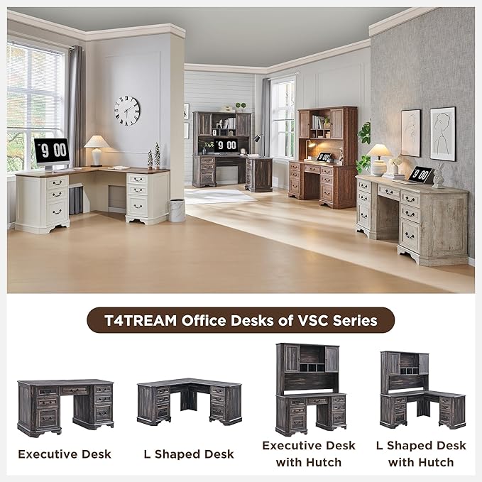 T4TREAM 59" Home Office Desk Hutch with Ample Storage, Only Match VSC Series Farmhouse Desk (Dark Rustic Oak)