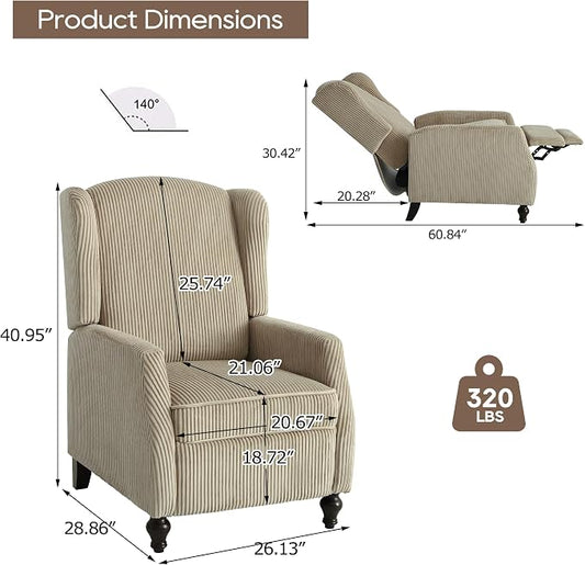 Wingback Recliner Chair with Massage and Heat, Tufted PU Leather Push Back Arm Chair for Living Room Vintage Recliner Chair with Remote Control, Padded Cushion, Backrest