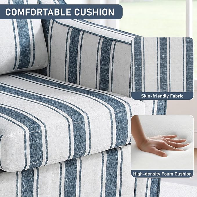 Swivel Accent Chair, 360° Swivel Upholstered Club Armchairs for Living Room, Comfy Fabric Single Sofa Reading Chair with Deep Seat, Metal Swivel Base, Navy Stripe
