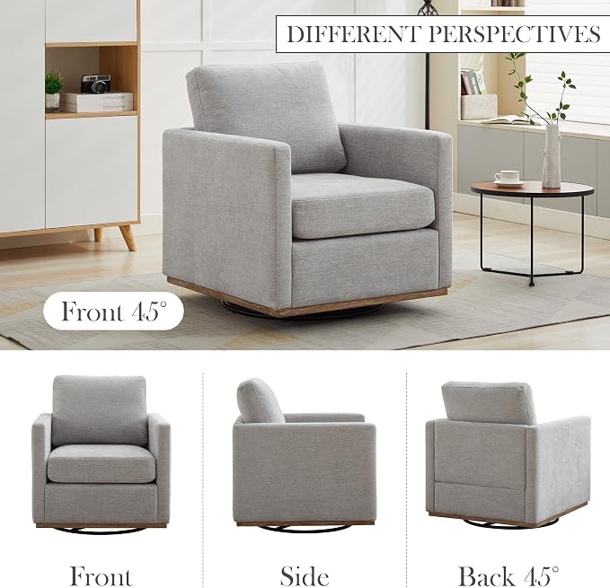 Aoiy & Wifon 30.7" W Swivel Accent Chair Set of 2, Mid Century Modern Swivel Chairs for Living Room, Comfy Small Accent Chair, Wavy Chenille, Light Gray
