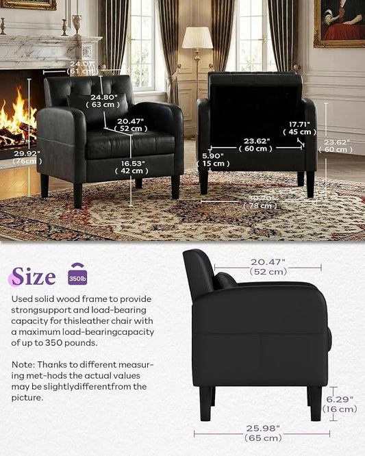 TYBOATLE Leather Accent Chairs Set of 2 w/Storage, Comfy Modern Living Room Chairs, Black Accent Chair Set of 2, Armchair for Bedroom, Office, Waiting Room