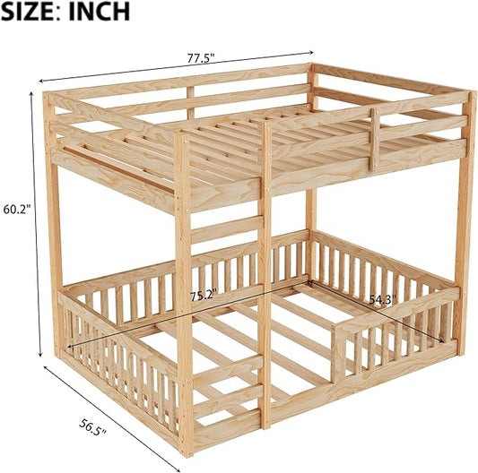 RUNNA Full Over Full Bunk Bed with Ladder, Guardrails,Natural | Full over full bunk bed with ladder,guardrails,solid wood,no box spring needed,bedrooms,guest rooms,dormitories, natural
