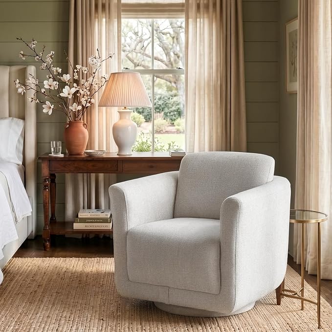 Swivel Accent Chairs Set of 2, Fully Assembled Barrel Chairs, Accent Chairs with Solid Wood Frame & Ergonomic Cushion, 360° Chenille Armchairs for Living Room & Bedroom, Gray