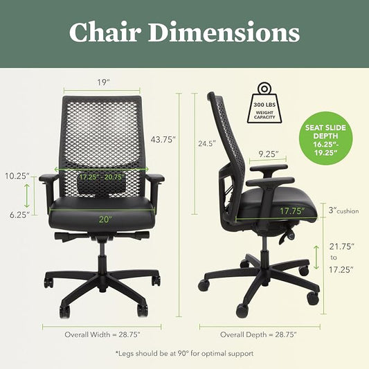 HON Ignition 2.0 ReActiv Ergonomic Office Chair, Mesh Desk Chair with Lumbar Support, Advanced Synchro‑Tilt, Height and Width Adjustable Arms, Swivel Wheels, Black Frame, Blue