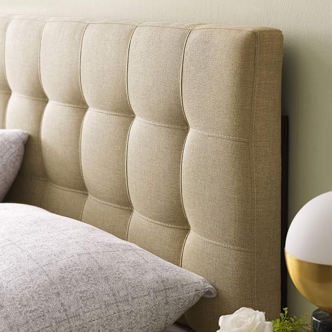 Modway Lily Tufted Linen Fabric Upholstered Full Headboard in Beige