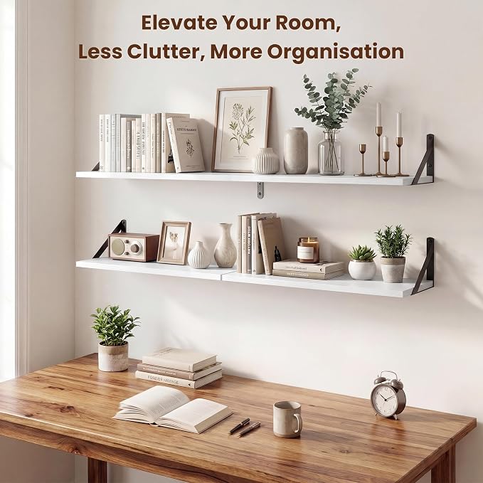 Axeman 36 Inch Floating Shelves | 8 Inch Deep White Wall Shelves Set of 2 | 36''W x 8''D Rustic White Wood Shelves for Bathroom Living Room Bedroom Kitchen