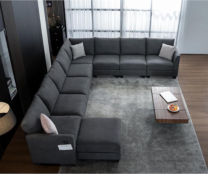 150.4" Large Sectional Couches for Living Room, 8 Seater L Shaped Modular Sectional Sofa with Storage Ottoman & USB, Oversized Corner Couch for Living Room (Grey)