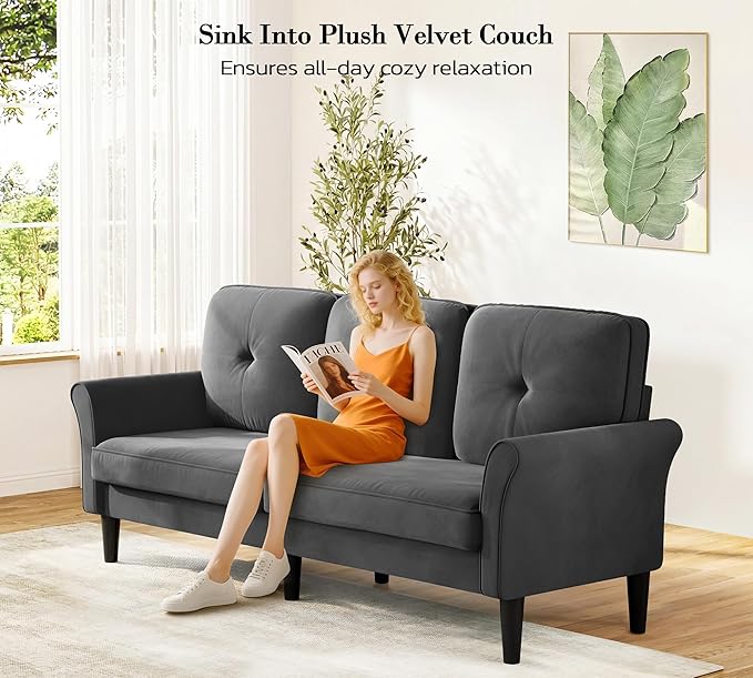 Loveseat Sofa, 83" Love Seat Couches, Comfy Velvet Small Couch for Bedroom, Tool-Free Setup Small Couches for Living Room, Modern Sofas for Living Room, 750lbs Load Sofas & Couches, Grey Couch
