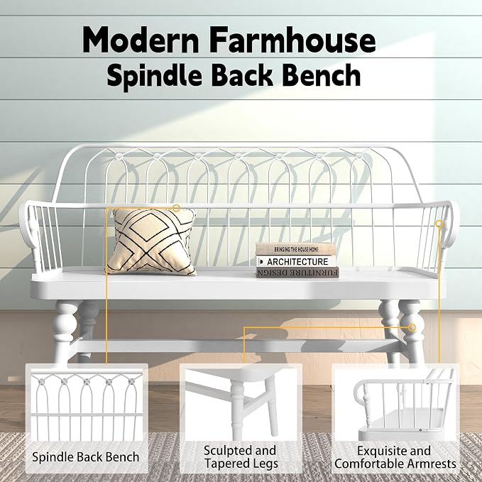 DIBRATY Entryway Bench,Spindle Back Wooden Dinning Bench, Farmhouse Foyer Bench for Entryway, Living Room, Dinning Room, Mudroom