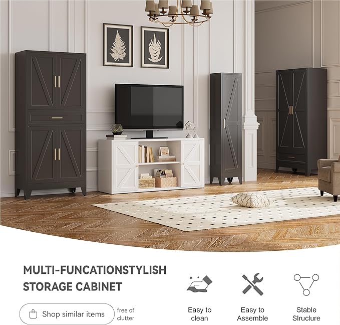 Baborokic 71" Tall Metal Storage Cabinet with Drawer and Adjustable Shelves,Farmhouse Kitchen Pantry Storage Cabinet with Doors,Large Wide Cabinets for Craft Room,Office,Dining Room,Kitchen(Black)