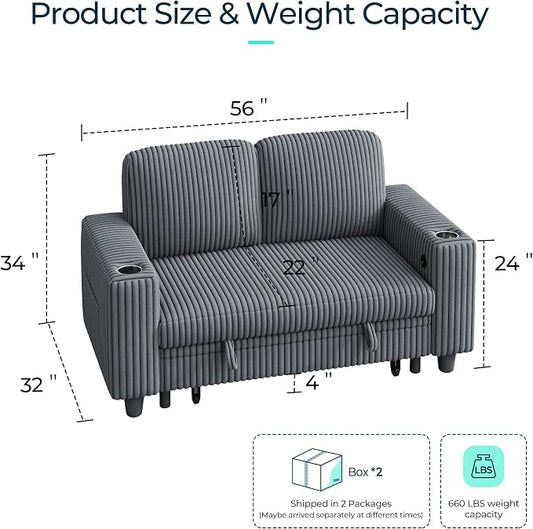 LINSY HOME Loveseat Sofa with Storage, Plush Corduroy Love Seat Couch Sectional Couches for Small Space Living Room Apartment Bedroom (Grey)