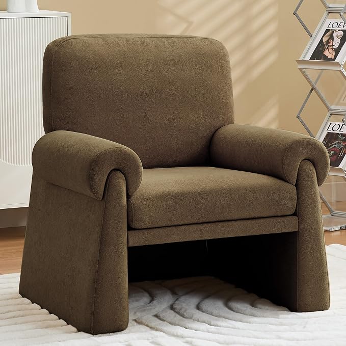 Accent Chairs Set of 2, Modern Living Room Chairs, Comfy Single Sofa Chair with Thick Cushion and Armrests, Upholstered Reading Club Chair, Arm Chair for Living Room Bedroom, Brown