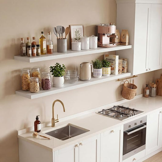 Vivelove 10 in Deep Floating Shelves for Wall, 40" x 10.2" x 1.5" Shelves for Room Wall Mounted, 1.5 Inch Thick Shelf for Bathroom Bedroom Kitchen Book Room, Modern Farmhouse Decor, Set of 2, White
