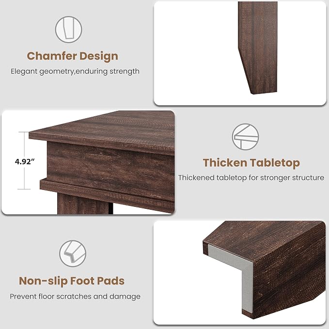 GarveeHome Farmhouse Dining Table for 4-6 People, 63 in Long Kitchen Tables with Wooden Sturdy Frame, 5 ft Large Rectangular Dinner Table for Dining Room, Kitchen, Dark Walnut, 63" Non-extendable