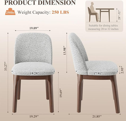 MALOL Upholstered Dining Chairs with Thickened Solid Wood Legs, Mid Century Modern Kitchen & Dining Room Chairs Set of 2, Comfortable Side Chairs for Dining Room, Kitchen, Light Grey