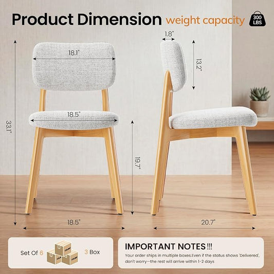COLAMY Dining Chairs Set of 6, Modern Upholstered Kitchen Room Chairs with Solid Natural Oak Wood Legs, 5-Min Easy Assembly Anti-Wobble, High-Weight Fabric Farmhouse Side Chair, 300lbs,Oak,Beige
