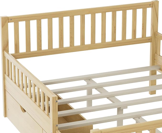 Bellemave Kids Full Size Bed Frame with Storage Drawers,Wood Full Bed Frames for Kids,Full Bed Frame with Headboard and Footboard for Boys Girls,No Box Spring Needed,Natural