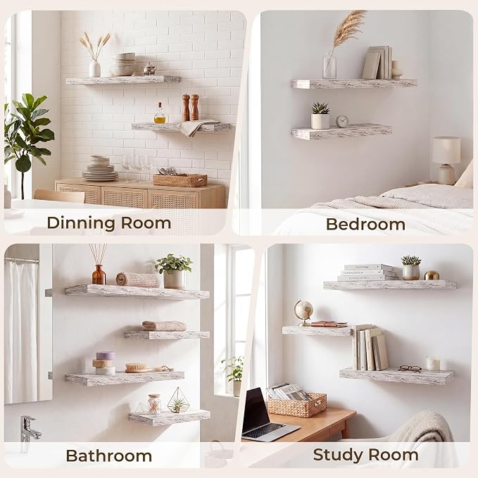 RICHFOCUS 40Inch Floating Shelves for Wall 1 Pack Shelves for Bedroom|Kitchen|Bathroom|Laundry Room Rustic Wood Wall Mounted Shelf with Invisible Brackets for Books|Storage|Decor, Rustic White