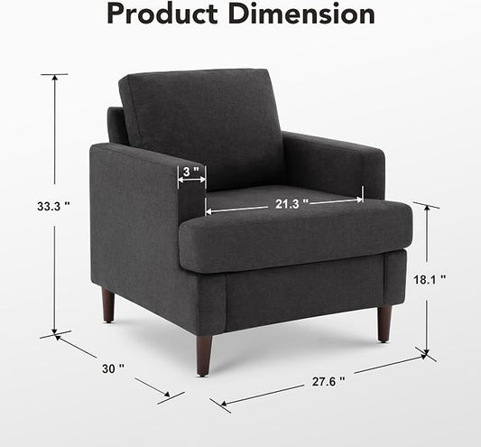 Weture Mid-Century Accent Chair,Modern Linen Fabric Armchair for Living Room,Comfy Upholstered Reading Accent Chairs for Bedroom,Single Sofa Chair with Wood Legs (Dark Grey, 2 Pack)