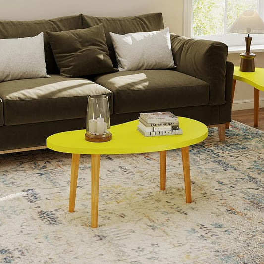 Mango Coffee Table Low Table with 4 Solid Wood Sturdy Legs,Floor Table Desk for Sitting on The Floor,19.7"D x 31.5"W x 16"H Inches,Living Room/Toy room Furniture,Rental house Furniture (Yellow)