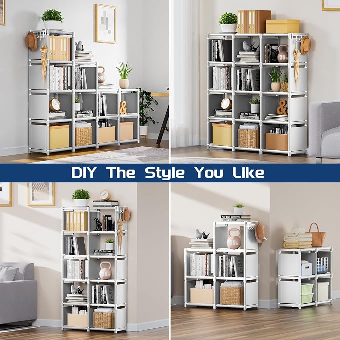 Mavivegue Book Shelf, 12 Cube Storage Organizer, Closet Storage Organizer, White Cubicle Storage Rack