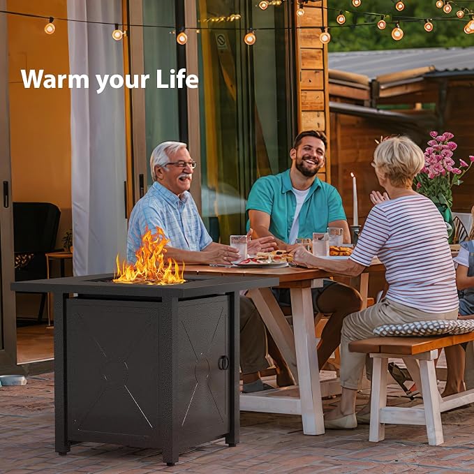 Electactic Fire Pit Propane Smokeless Outdoor Fire Pit Table Patio Outside with Lava Rocks,2-in-1 40000BTU Firepit Table 28" with Lid and Cover for Garden Backeyard Deck Balcony(Black)