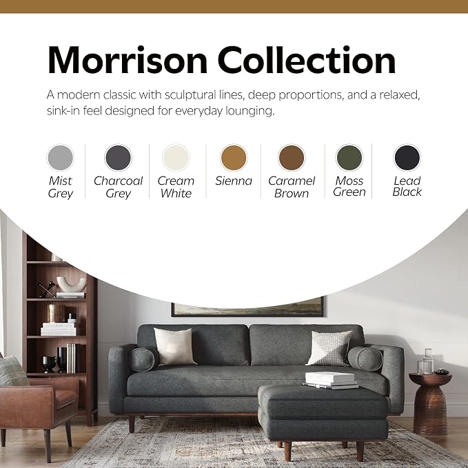 SIMPLIHOME Morrison 33-inch Wide Table Ottoman in Charcoal Grey Woven-Blend Fabric, Multifunctional Footrest, Coffee Table, or Extra Seating for Living Room, Mid-Century Modern Style