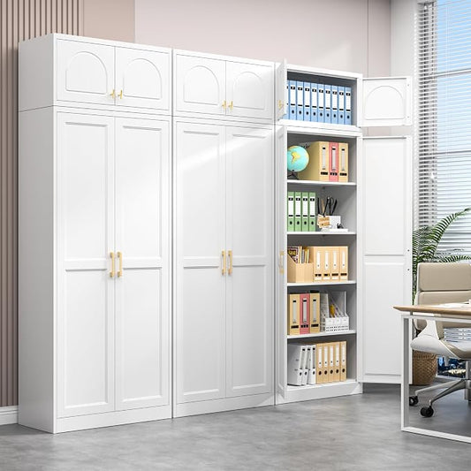 Polup Kitchen Pantry Cabinet, 86 Inch Tall Metal Storage Cabinet, Food Pantry cabinets with Doors and Shelves, White Storage Cabinets for Living, Dining, Office, Bathroom, Garage, Assembly Required