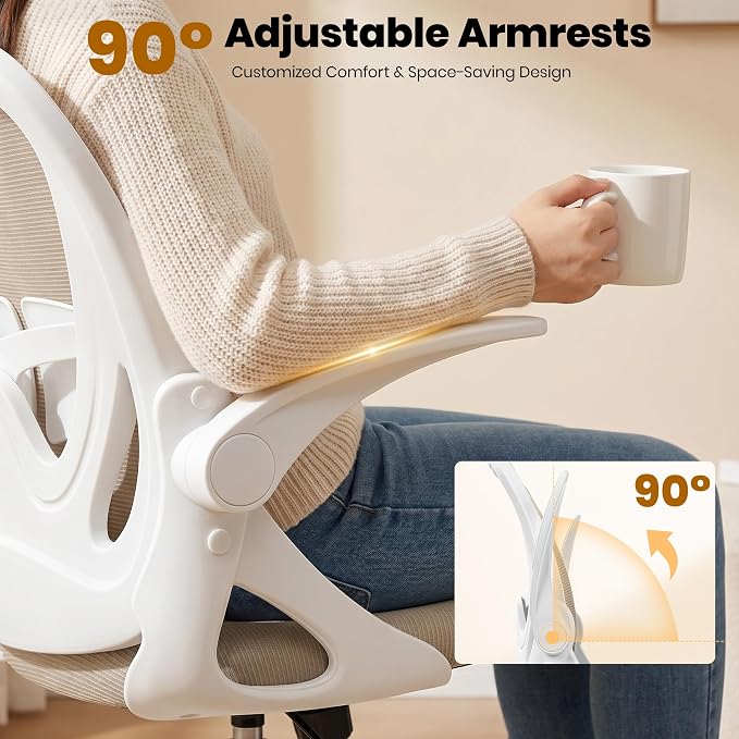 Primy Drafting Chair Tall Office Chair with Flip-up Armrests Executive Ergonomic Computer Standing Desk Chair with Lumbar Support and Adjustable Footrest Ring(Khaki)