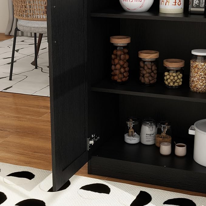 Wooden Storage Cabinet, Collection Food Pantry Narrow Cabinet Free Standing with 2 Doors and 3 Shelves Tool Cabinet, for Kitchens, Living Room, Utility Rooms (Black)