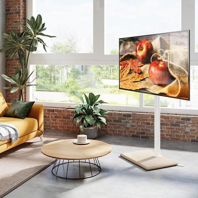 Rfiver Swivel Floor TV Stand with Mount for 32-65 inch TVs up to 88 lbs, Height Adjustable Tall TV Stand with Wood Base, Saving Space Design for Bedroom, Living Room and Corner, Oak