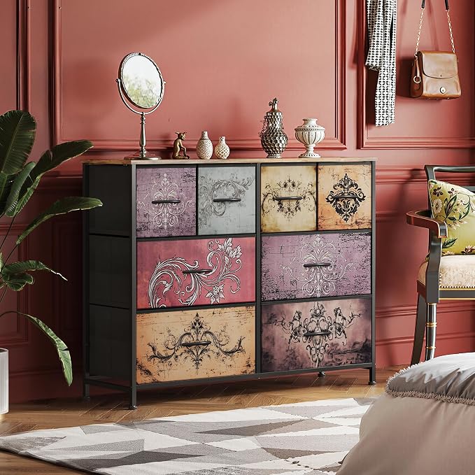 WLIVE Dresser for Bedroom with 8 Drawers, Wide Fabric Dresser for Storage and Organization, Bedroom Dressers, Chest of Drawers for Living Room, Closet, Hallway, Pattern