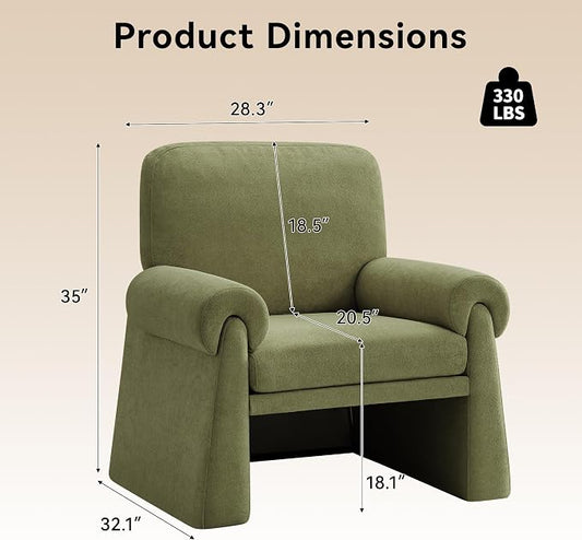 Accent Chairs Set of 2, Modern Living Room Chairs, Comfy Single Sofa Chair with Thick Cushion and Armrests, Upholstered Reading Club Chair, Arm Chair for Living Room Bedroom, Green