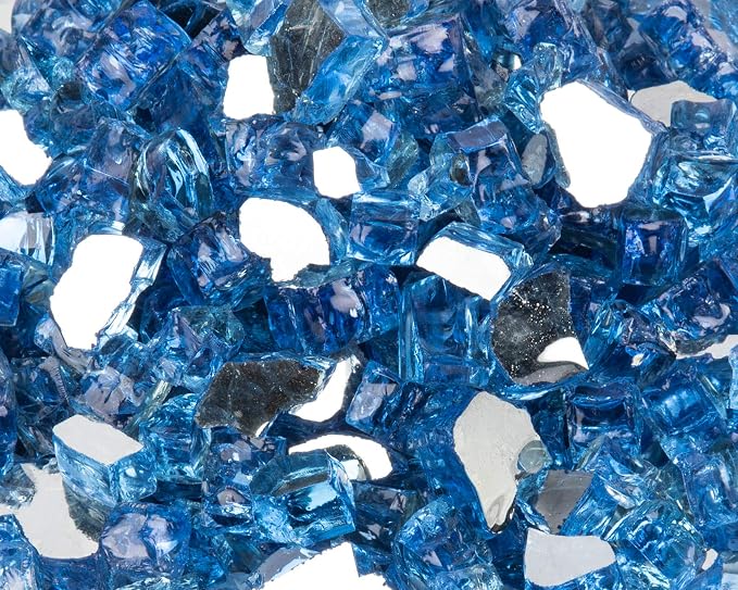 GASPRO 20LBs Fire Glass for Propane Fire Pit, 1/2-Inch Reflective Fireplace Glass Rocks for Fire Pit Table, Pacific Blue