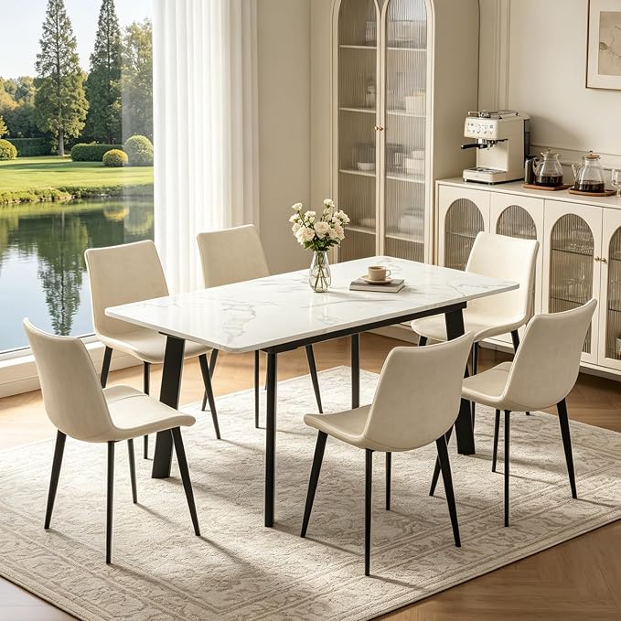 Modern 47.2"-63" Extendable Rectangular Dining Table, White | Removable Extension Leaf, Durable MDF Tabletop, Accommodates 4-8 Guests, Industrial Dining Room Small Kitchen & Dinner Spaces