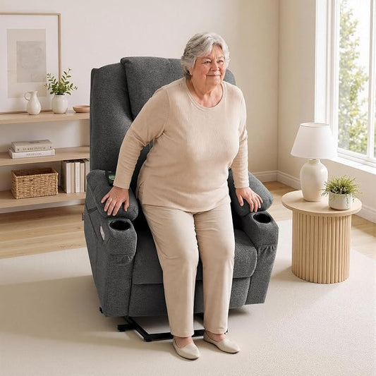 MCombo Power Lift Recliner Chair for Elderly R7042(Grey, Small-Wide) | Heat and Massage, USB& Type C Charging Port, FSC Certified