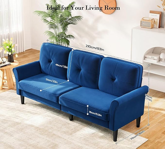 Loveseat Sofa, 83" Love Seat Couches, Comfy Velvet Small Couch for Bedroom, Tool-Free Setup Small Couches for Living Room, Modern Sofas for Living Room, 750lbs Load Sofas & Couches, Blue Couch