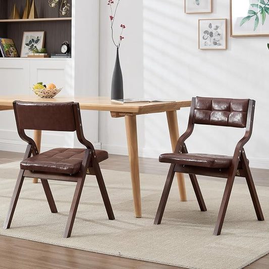 6-Pack Folding Dining Chairs with Cushion,Faux Leather Padded Foldable Dining Chairs,Portable Wooden Folding Chairs for Dining Rooms Kitchen Wedding and Party Indoor Brown