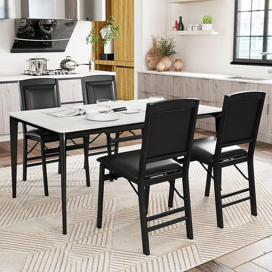 Giantex Folding Dining Chairs Set of 4, Black Wood Kitchen Chair w/Padded Seat, Solid Wood Frame, Max Load 400 Lbs, No Assembly, Easy to Store Foldable Wooden Dining Chairs for Apartment, Small Space